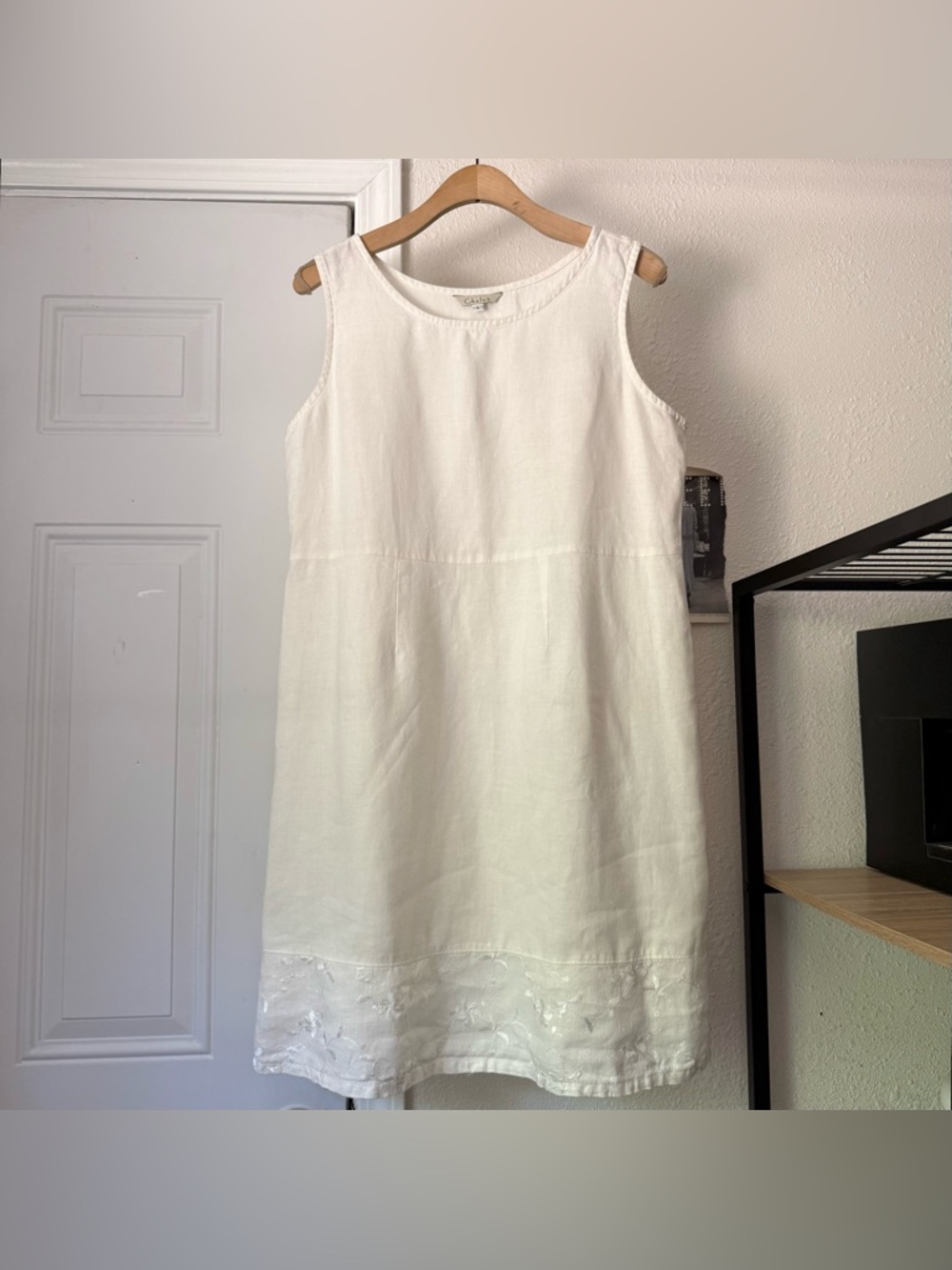 CHALET white linen floral embroidered‎ hem sleeveless mini midi dress